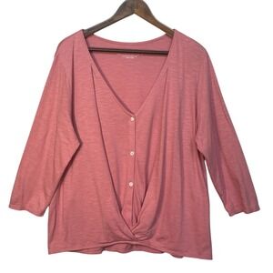J.Jill Pure Jill Button Front Top Cross-Front 3/4 Sleeve Knit Blouse‎ Size L